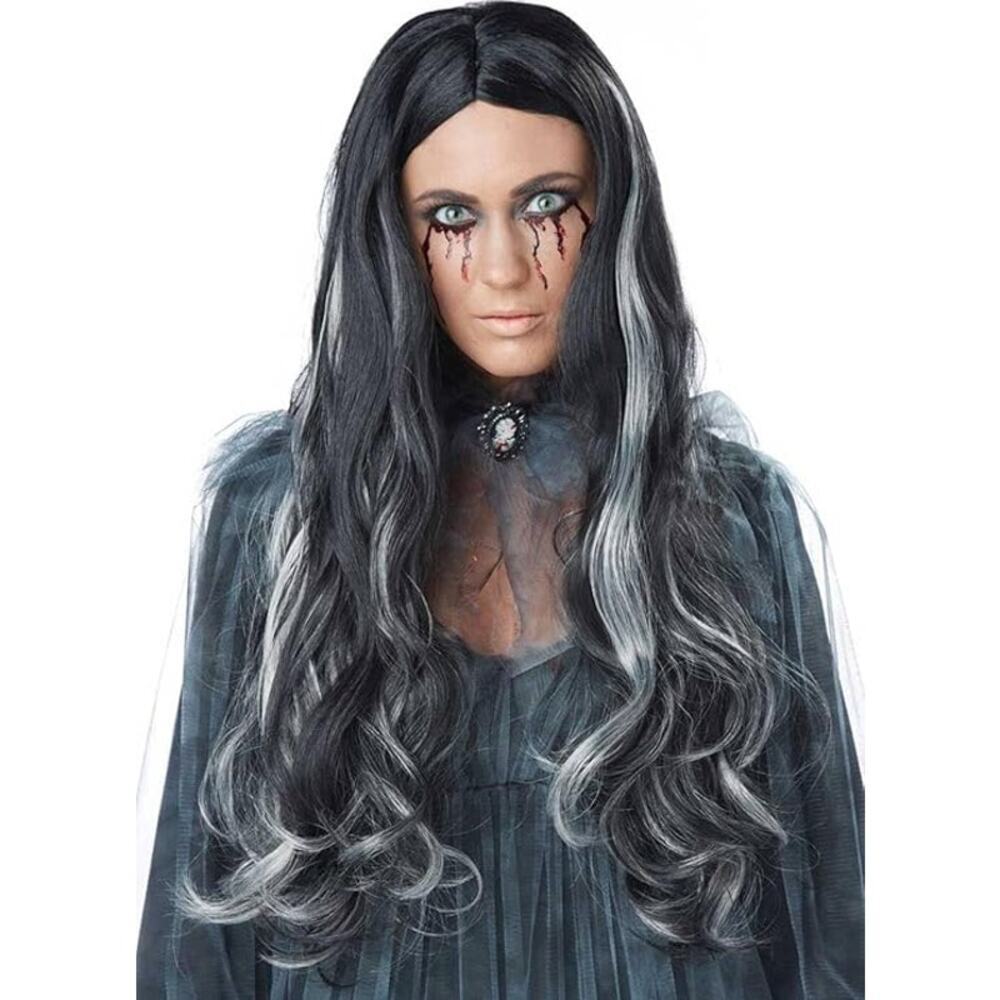 Women's Bloody Mary Wig Black Gray Hair Halloween Horror Costume One Size
